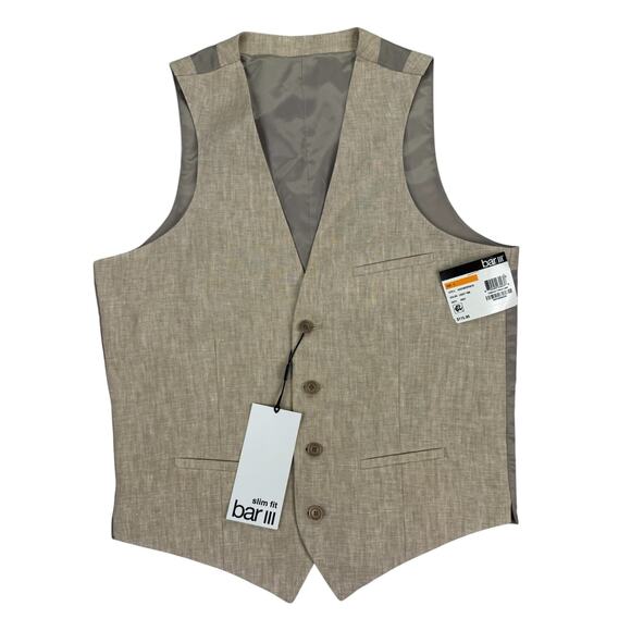 Bar III Mens Slim Fit 100% Linen Suit Vest Tan S - Picture 1 of 5